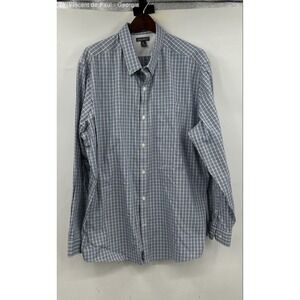 Eddie Bauer Blue Plaid Button Down Long Sleeve Oxford Shirt Men 3XL Wrinkle Free